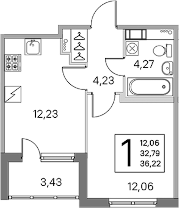 1-комнатная квартира 32.79 м², 5/5 эт., ЖК «ЮгТаун. Олимпийские кварталы»
